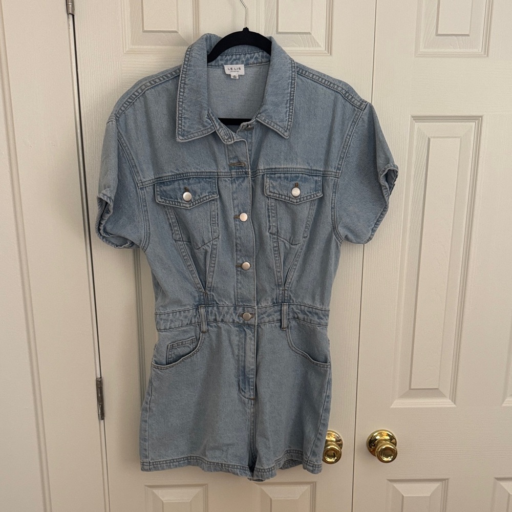 Le Lis Light Blue Denim Jumpsuit